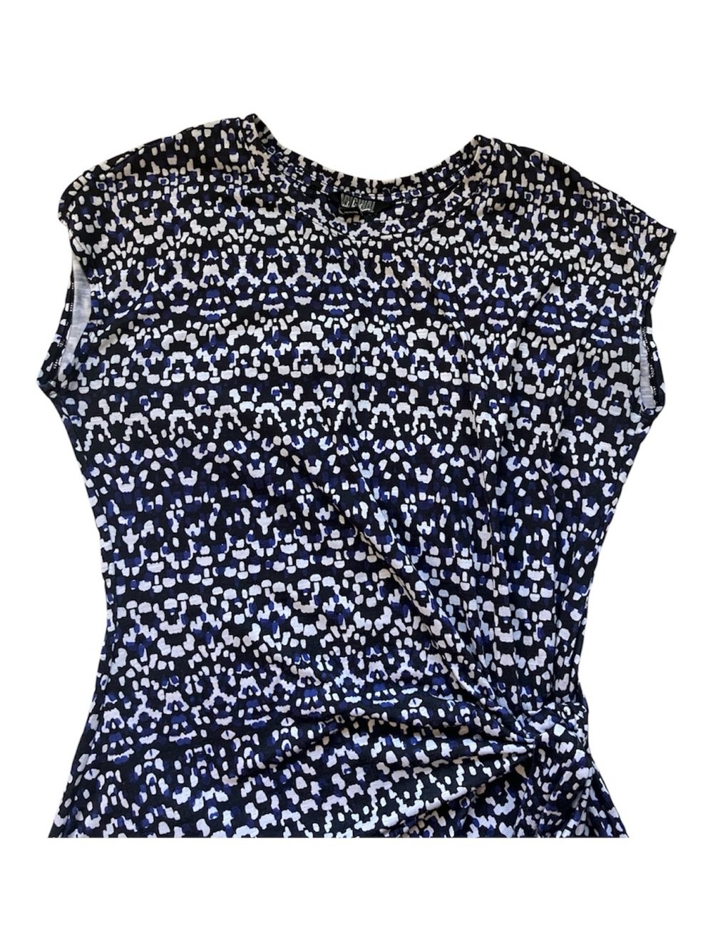 Nicole Miller Blue Side Knot Cap-Sleeve Printed Sheath Dress size S - Picture 6 of 8